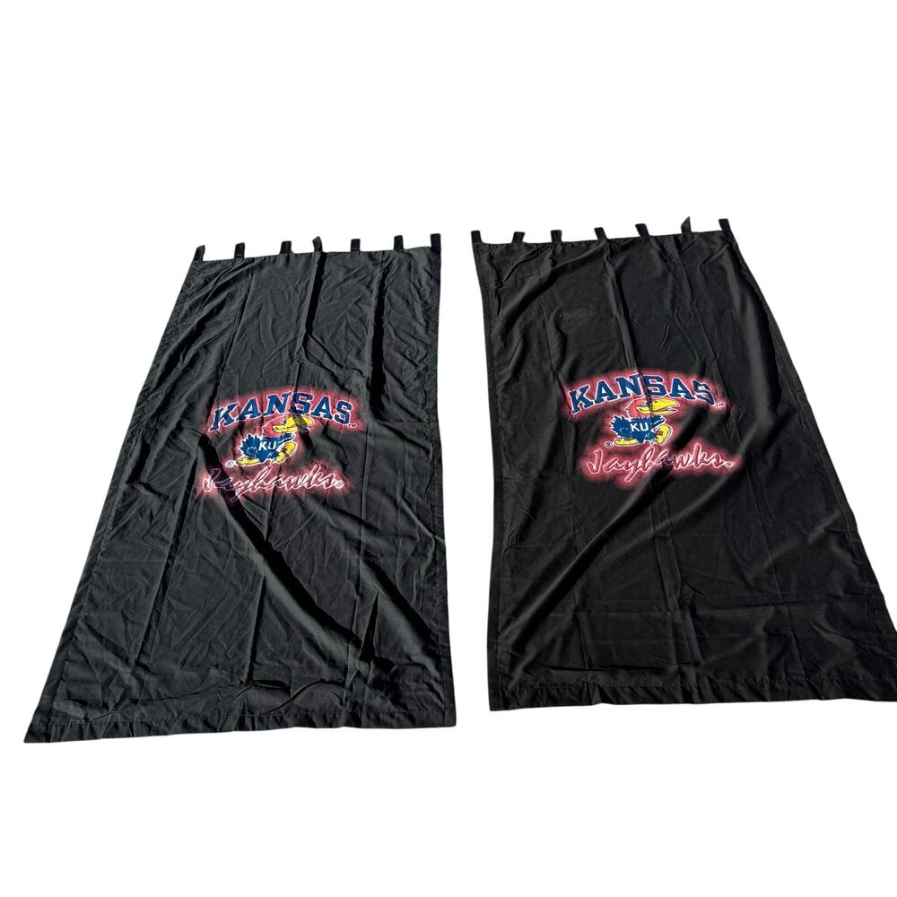 Pair (2) Vintage Kansas Jayhawks KU Curtains Sports Coverage Made in USA ~ 40x80